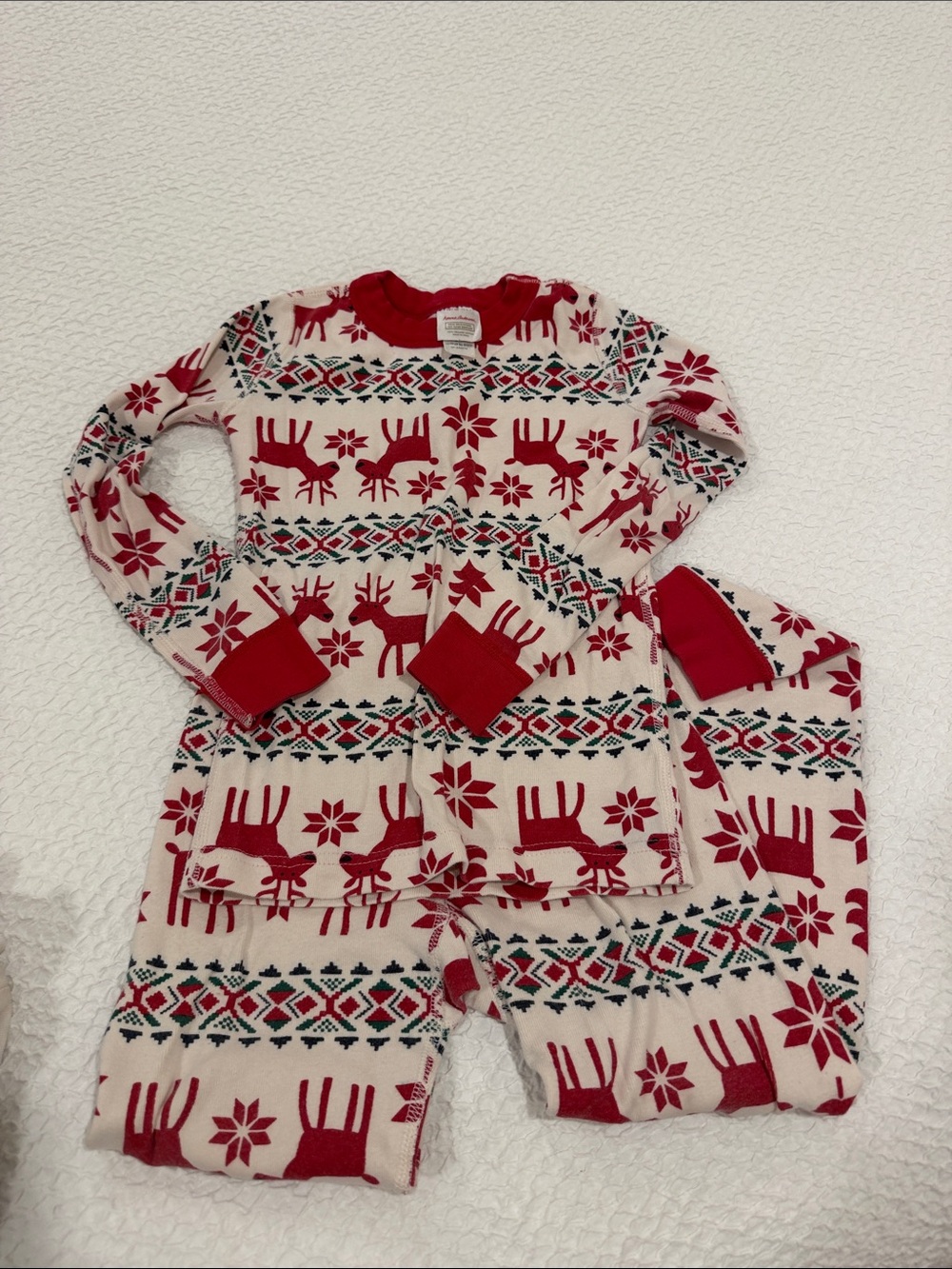 Hanna Andersson Cream and Red Reindeer Holiday Footed One-Piece Pajamas